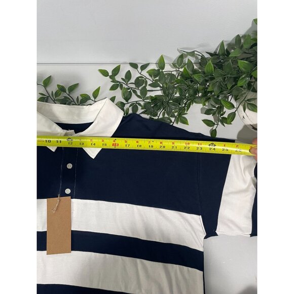 Thread & Supply Navy & Cream Striped Collared Long-Sleeve Polo Shirt X-Large - Picture 11 of 12
